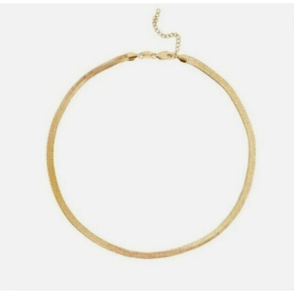 Jennifer Zeuner Hamilton Herringbone 14K Yellow Gold IP Plating Necklace 16